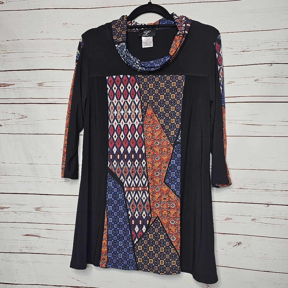 Libra Cowl Neck Patchwork Tunic - image 1